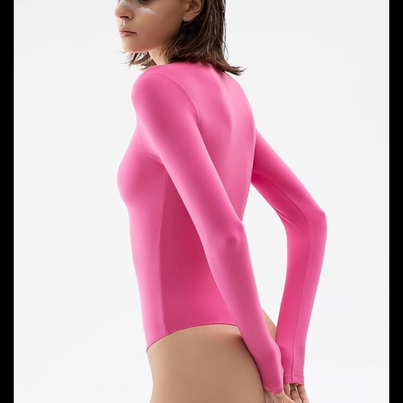 NWT PUMIEY Pink Crew Neck Long Sleeve Bodysuit Size Medium - Picture 2 of 7